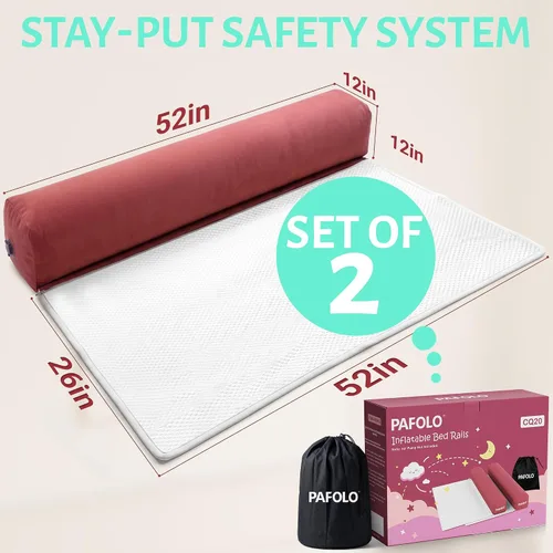 Vista 5 de Riel de cama inflable, parachoques portátiles de cama de viaje para niños pequeños, paquete de 2