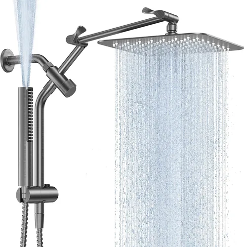 Vista 15 de Veken - Cabezal de ducha de lluvia de lujo de 10 pulgadas con rociador de mano, cuadrado Negro mate