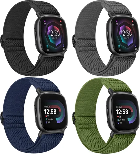 Vista 6 de Bandas elásticas compatibles con Fitbit Versa 4/Fitbit Sense 2/Fitbit Versa 3/Fitbit Sense bandas para hombres y mujeres, paquete de 4 correas