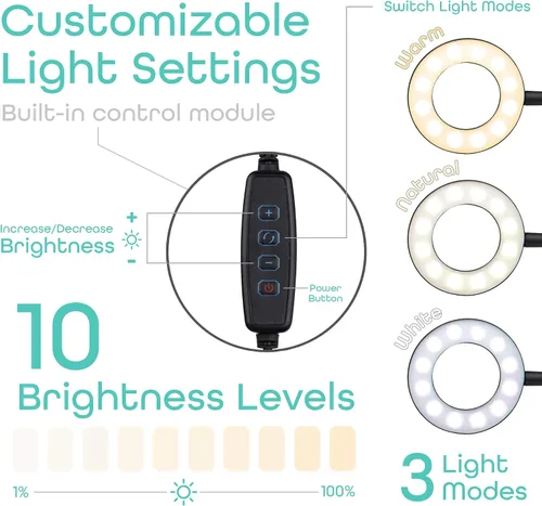 Vista 4 de Aduro Anillo de luz U-Stream con trípode de soporte, anillo de luz para selfie de 10 pulgadas para iPhone con trípode y soporte para teléfono