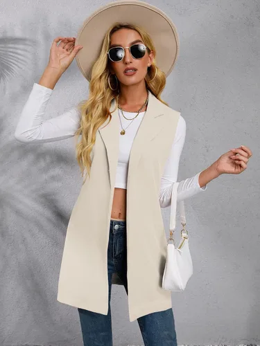 Vista 3 de Verdusa Chaqueta tipo blazer sin mangas con cuello de solapa y frente abierto para mujer