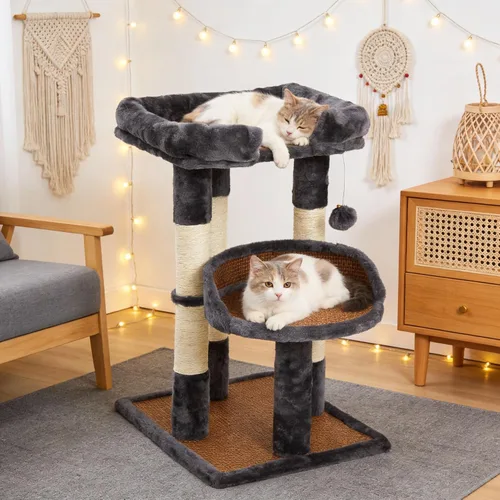 Vista 10 de Fansafurn Árbol de varios niveles para gatos de interior, torre moderna para gatos con camas dobles y postes rascadores, árbol para gatos grandes