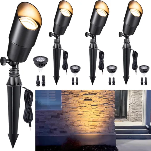Vista 29 de Gardenreet Focos de Paisaje de Bajo Voltaje - Luz Ascendente LED de Latón para Exteriores 12V, Focos con Cable IP65 Impermeables, Bronce Antiguo