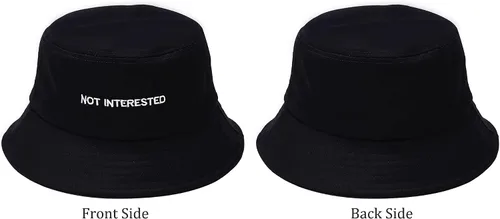 Vista 2 de Sombrero de pescador unisex de algodón bordado, plegable, para viajes, playa, para mujeres y hombres (no está interesado, negro), No Interesado Negro