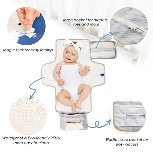 Vista 3 de Cute Sheep Portable Changing Pad with Built-in Pillow, Waterproof Foldable Baby Diaper Changing Pads, Diaper Mat for Boys and Girls