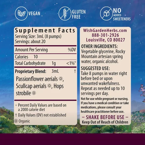 Vista 2 de WishGarden Herbs Sleepy Nights & Fresh Mornings - Tintura herbaria totalmente natural para ayudar al sueño, suplemento orgánico para dormir