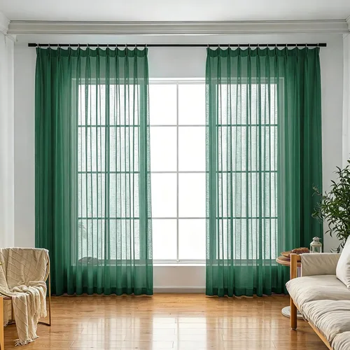 Vista 12 de Cortinas plisadas negras traslúcidas de 84 pulgadas de largo, 2 paneles para dormitorio, lino texturizado, ganchos transparentes para pista