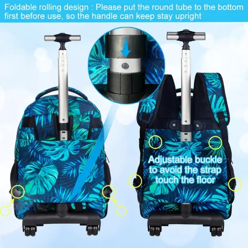 Vista 3 de Mochila con ruedas para mujeres y hombres, bolsa de 21 pulgadas para adultos con ruedas enrollables, juego de bolsa con ruedas para niñas y niños