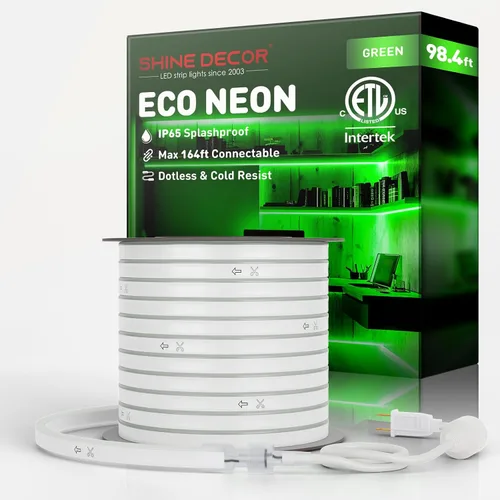 Vista 49 de Shine Decor Tira de luces LED AC 120V, cuerda de neón eco de 120 LED/m sin puntos, conectable y cortable, IP65 impermeable y resistente al clima