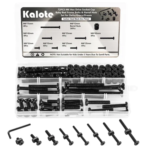 Vista 8 de Kit de repuesto de herrajes para cuna de 53 piezas, conjunto de pernos y tuercas de barril para armazón de cama de bebé para Delta/Graco, tornillos