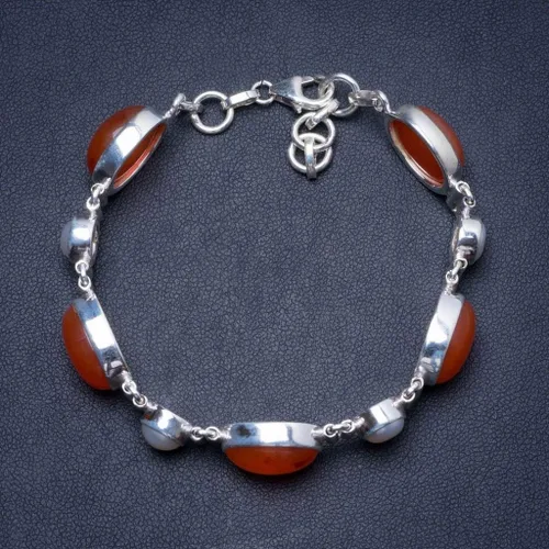 Vista 2 de Natural cornalina y perla de río hecho a mano único 925pulsera de plata de ley 714734y0104