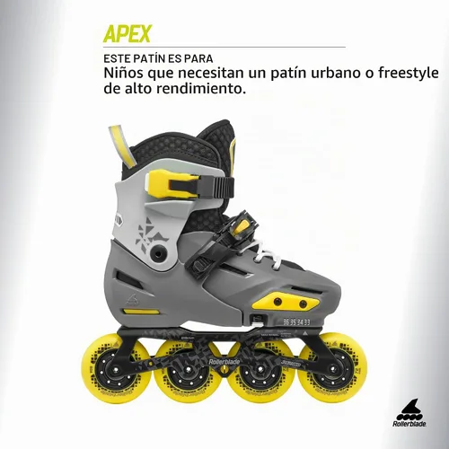 Vista 2 de Rollerblade Apex Junior - Patín en línea ajustable para fitness, Carbón/Amarillo (Charcoal/Yellow)
