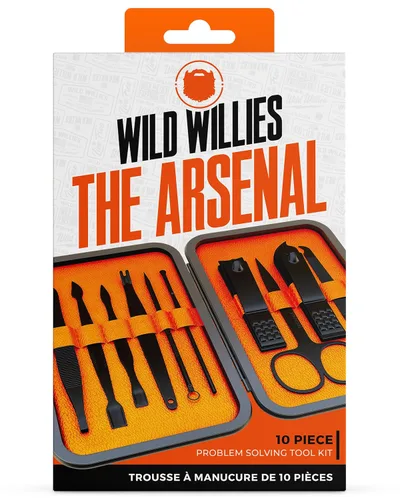 Vista 2 de Wild Willies Kit de pedicura y manicura de 10 piezas para hombres y mujeres, incluye cortaúñas, tijeras, pinzas, limas, kit compacto de aseo de uñas