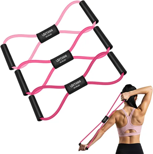 Vista 8 de Figure 8 Resistance Bands for Arm, Back – 3-Level Latex Heavy Exercise Bands with Handles for Strength Training, Full Body Workout, Physical