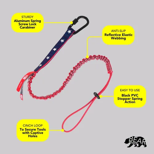 Vista 4 de BearTOOLS Cordón de seguridad para herramientas de seguridad con bandera de Estados Unidos, correa resistente para andamios, Stop The Drops