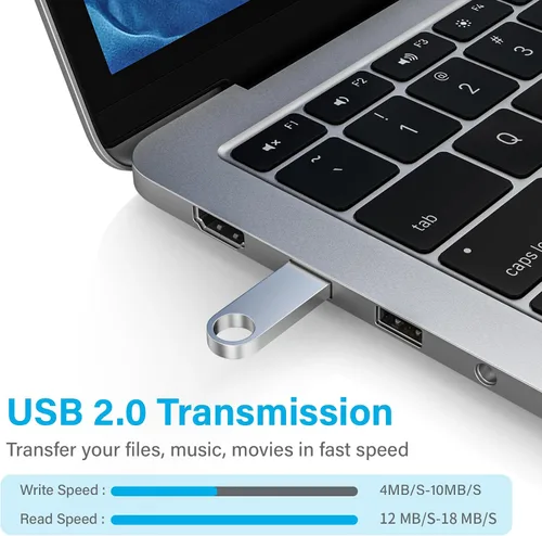 Vista 3 de ABLAZE Paquete de 10 unidades flash de 128MB, unidades flash USB 2.0 metálicas con llaveros USB Sticks Pendrives (Plateado)