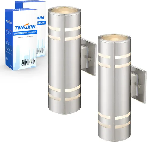 Vista 15 de TENGXIN Luces de pared al aire libre, lámpara de pared exterior con cilindro de acero inoxidable, resistente al agua.