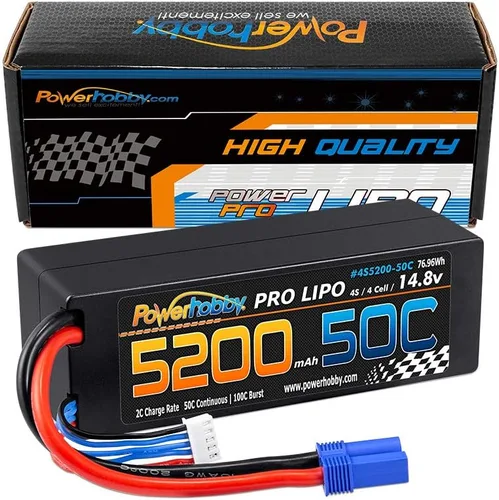Vista 7 de Powerhobby 4S 14.8V 5200mAh 50C Lipo - Estuche rígido con batería de 4 celdas con enchufe EC5, paquete de 2