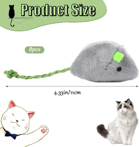Vista 2 de Mozeat Lens Paquete de 8 ratones de juguete para gatos, juguetes interactivos para gatos, ratones de peluche, juguetes de gato con hierba gatera