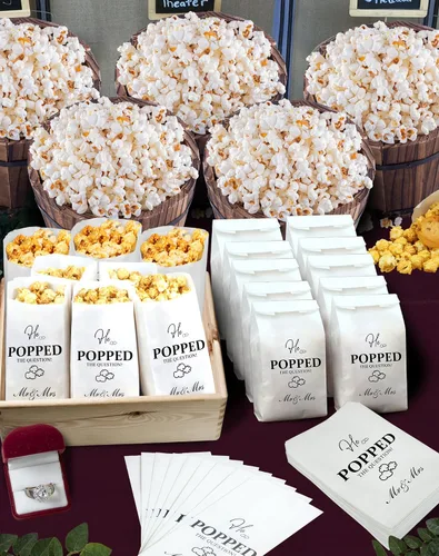 Vista 2 de 48 bolsas de palomitas de maíz con texto en inglés «He Popped the Question», para compromiso, despedida de soltera, regalos de boda, resistentes a