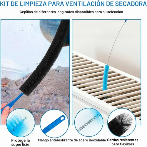 Vista 5 de Kit de limpiador de ventilación de secadora de 4 piezas con cepillo para pelusas, cepillo profesional de ventilación para secadora, herramientas