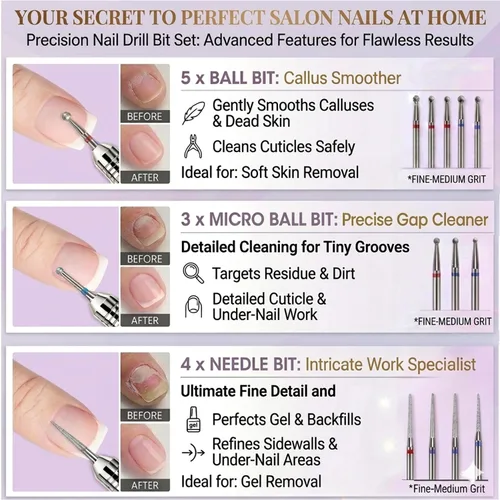 Vista 4 de Juego de 30 brocas para uñas: brocas de diamante de 3/32 pulgadas para preparación de uñas de gel acrílico, contiene cabezas