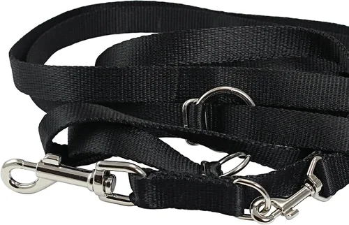 Vista 2 de Dogs My Love Correa de perro de nailon multifuncional europea de 3/4 "de ancho de 6 vías, correa ajustable de 5.5 a 10 pies de largo (negro)
