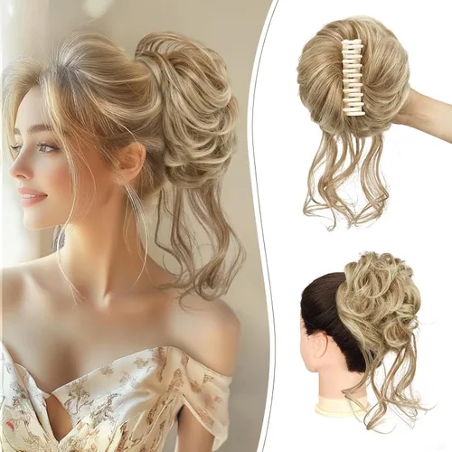 Vista 14 de SOFEIYAN Pinza de Gancho Extension de Cabello con Forma de Moño Desordenado, Cabello Ondulado y Rizado, Pinza de Gancho, Chignon, Cola de Caballo