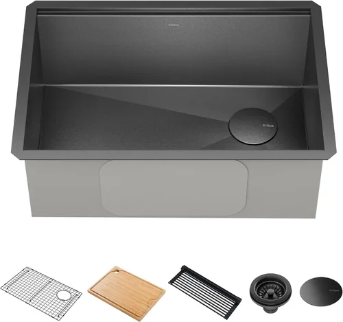 Vista 7 de KRAUS Kore KWU1101-17-PGM - Fregadero de cocina con estación de trabajo de 17 pulgadas con cuenco individual en PVD, de acero inoxidable de calibre