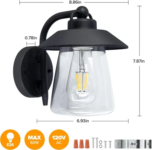 Vista 7 de LUTEC Farol de pared para exteriores e interiores, aplique de pared estilo granero rústico, accesorio de iluminación, acabado negro mate