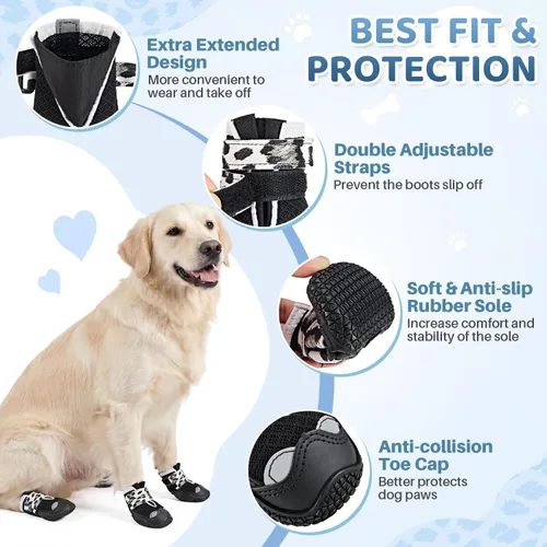 Vista 4 de SlowTon Zapatos para perros grandes, pequeños y medianos, botas transpirables para el pavimento caliente de verano, protector de patas para caminar