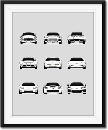 Vista 14 de Custom Car Posters Póster hecho a mano compatible con Chevy Corvette Generations e impresión de C1 C2 C3 C4 C5 C6 C7 C8 – Multi, impresión metálica