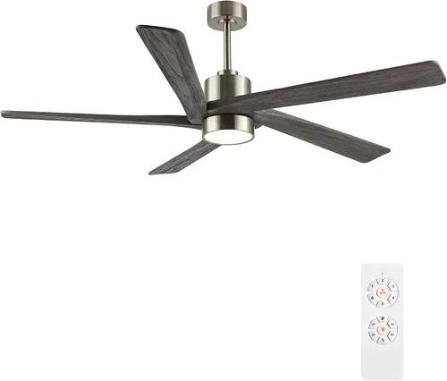 Vista 21 de WINGBO Ventilador de techo CC de 48 pulgadas con luces y control remoto, 5 cuchillas de madera maciza tallada, motor CC reversible de 6 velocidades