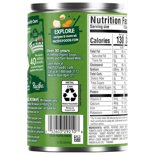 Vista 4 de Pacific Foods - Sopa orgánica de curry con papa y verduras, lata de 16.3 oz