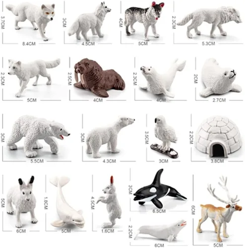 Vista 3 de OUKEYI Juego de mini figuras de animales árticos, 18 piezas de juguete para niños pequeños, reno de plástico realista, ballena blanca, oso polar