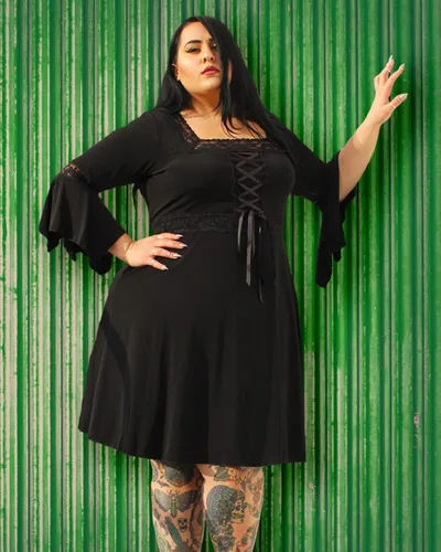 Vista 3 de Dare to Wear Vestido de corsé renacentista vestido de bruja gótica victoriana atemporal para mujer, para uso diario, Halloween, cosplay, festivales