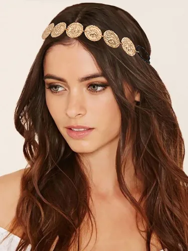 Vista 5 de Yalice Cabeza de moneda dorada, diadema elástica, diadema india, accesorios para el cabello de la frente de los años 20 para mujer