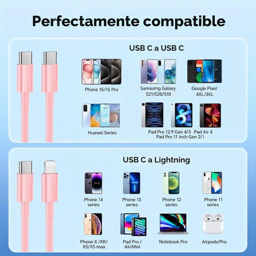 Vista 6 de Compatible con cargador iPhone de carga rápida, paquete de 2 bloques de cargador USB C de 20 W con cable USB C de 6 pies y cable USB C a Lightning