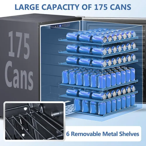 Vista 3 de Refrigerador de bebidas 24Inch 172 latas para interior/exterior Metal plateado