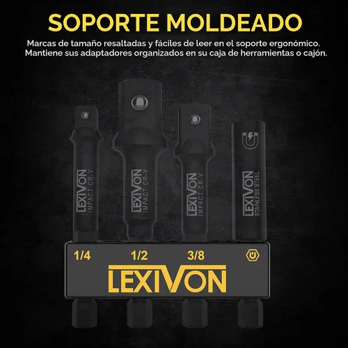 Vista 3 de LEXIVON - Juego de adaptador de enchufe de impacto y portabrocas magnético, 4 piezas de extensión de vástago hexagonal de 1/4 de pulgada a punta