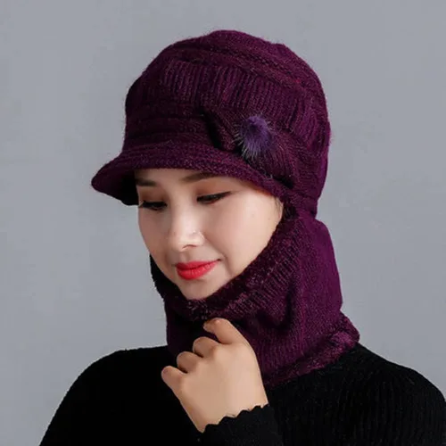 Vista 5 de Gorro de punto para mujer, cálido, elástico, suave, con protección de las orejas, con forro polar para mujer