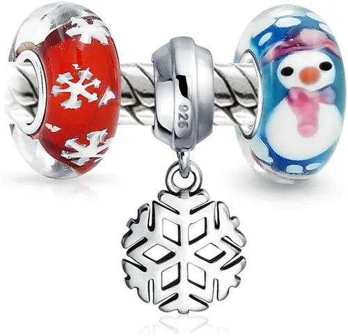 Vista 2 de Colorful Murano Glass Holiday Christmas Flower Poinsettia Candy Cane Santa Claus Penguin Snowman Snowflake Reindeer Bead Charm For Women For Teen