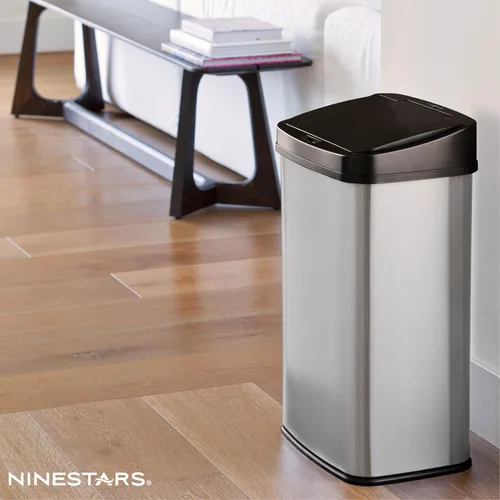 Vista 3 de Ninestars Bote de basura automático con sensor de movimiento infrarrojo sin contacto, 13 galones, 50 L, base de acero inoxidable