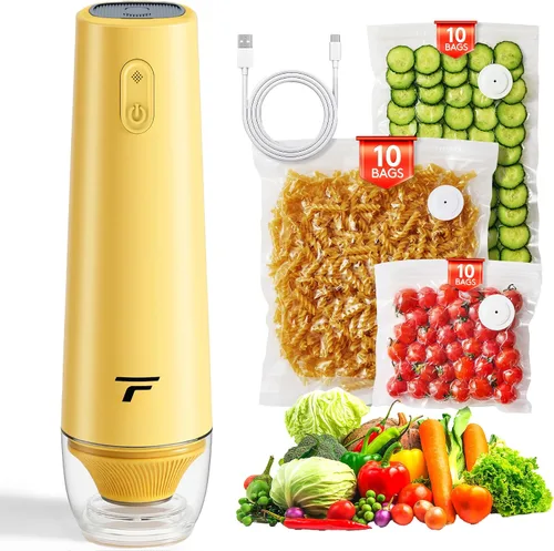 Vista 6 de Sellador al vacío para alimentos, diseño de chef para preservar la frescura, sellador al vacío manual compacto con 30 bolsas reutilizables, grado