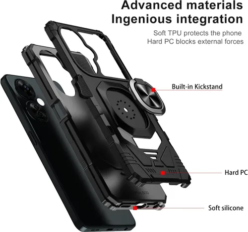 Vista 7 de Funda compatible con OnePlus Nord N30 5G con protector de pantalla, soporte de anillo para montaje magnético de automóvil, grado militar, resistente