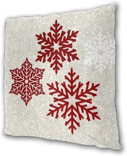 Vista 4 de JOOCAR Fundas de almohada navideñas de 20 x 20 pulgadas, paquete de 2 fundas de almohada de copos de nieve rojos de Navidad, fundas de almohada