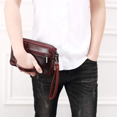 Vista 4 de Bolso de embrague para hombre Bolsos de cuero genuino carteras organizador de negocios titular del teléfono