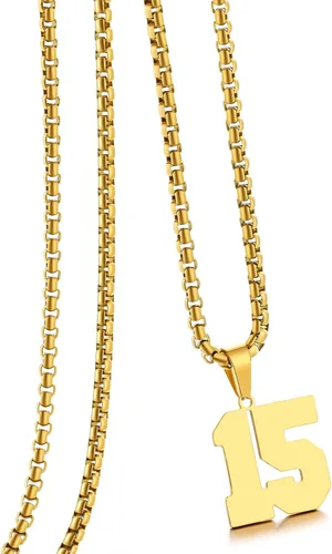 Vista 130 de Collar de Número Dorado para Hombre, Cadena de Acero Inoxidable con Colgante de Número para Atletas, Joyería Deportiva Personalizada para Niños