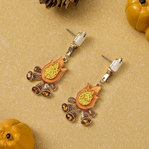 Vista 5 de Madison Tyler Thanksgiving Earrings for Women Cute Fall Pumpkin Jewelry Hoguera-Small
