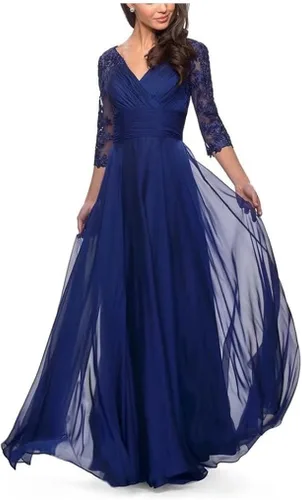Vista 3 de Vestidos de madre de la novia con mangas largas de gasa con apliques de encaje con cuello en V para dama de honor